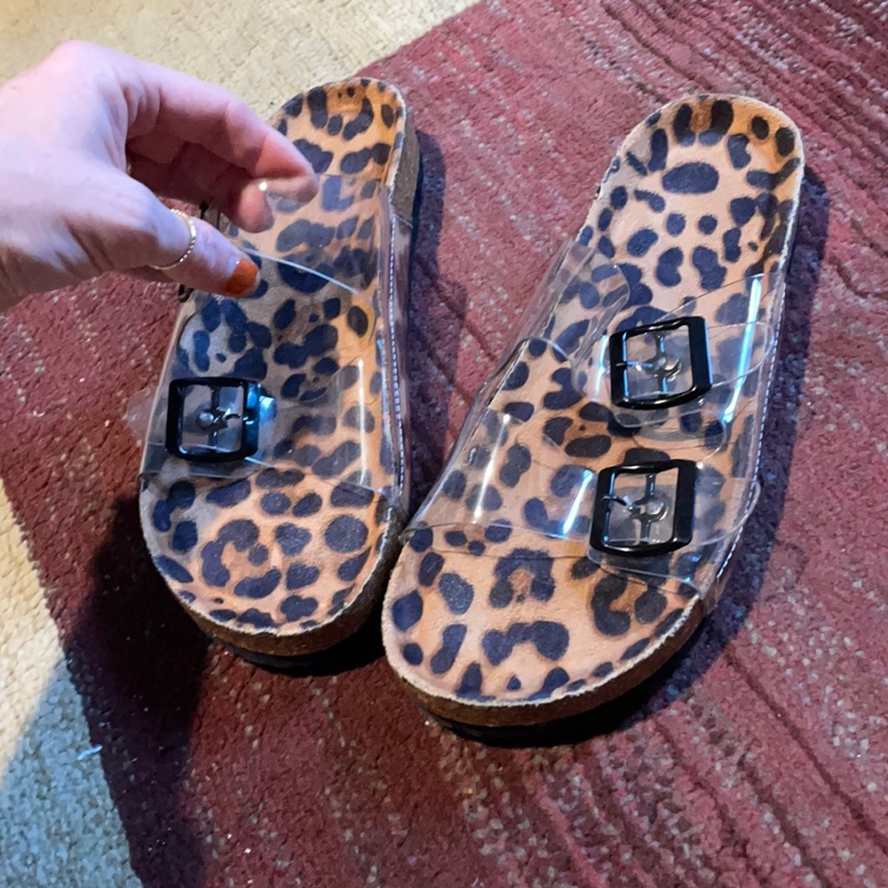 Clear/leopard sandals